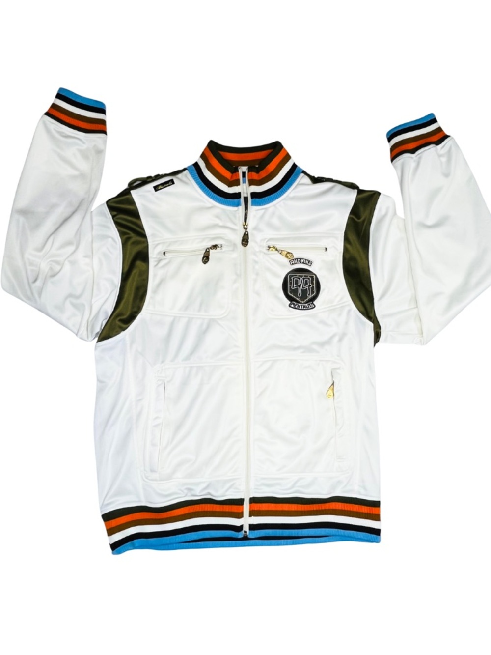 AKDMKS White Track Jacket Mens Large Full Zip Y2K Streetwear Varsity NWT